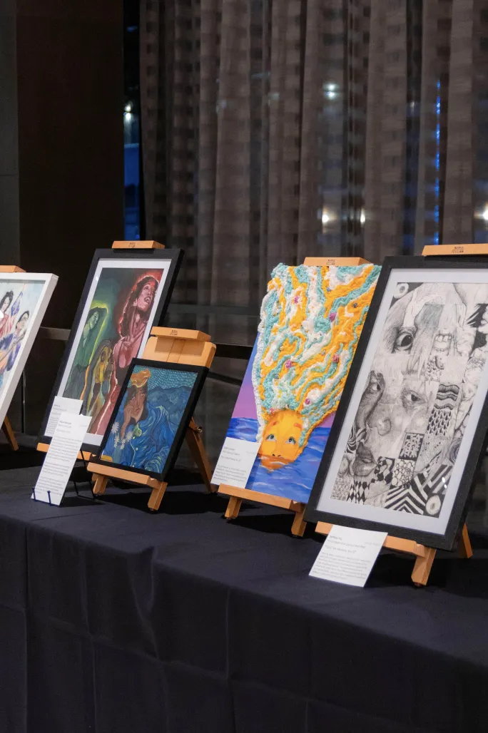 Hand-drawn pieces by students & community featured at the 2024 Therapicasso Gala