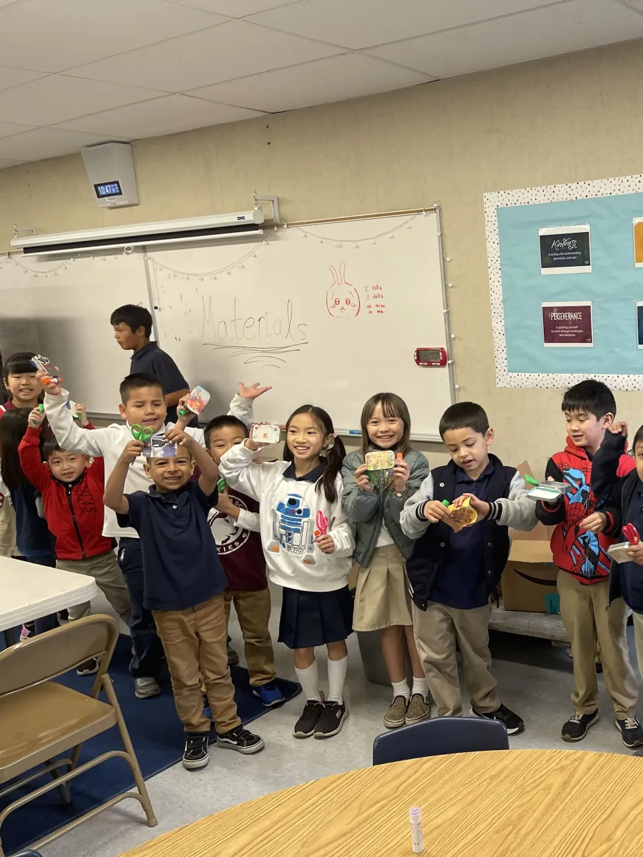 Marguerita students proudly displaying their comfort capsules