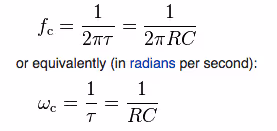 Low-pass Filter Equations, from Wikipedia