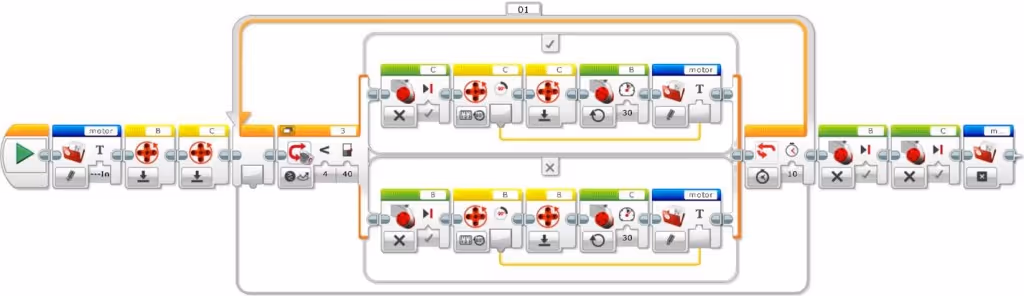 Initial line follower program with file access and internal rotation sensor blocks