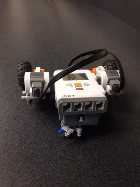 A small car with a swiveling front to move around the house and deliver messages