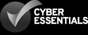 Cyber Essentials certification logo with a checkmark on a dark background.
