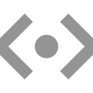 Black coding brackets with a solid black circle centered between them, symbolizing a code or programming icon.