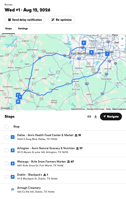 North Texas delivery route