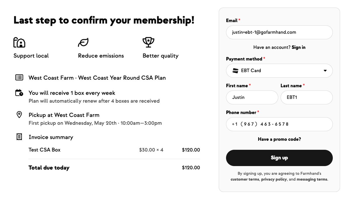 SNAP/EBT payment on a hub order