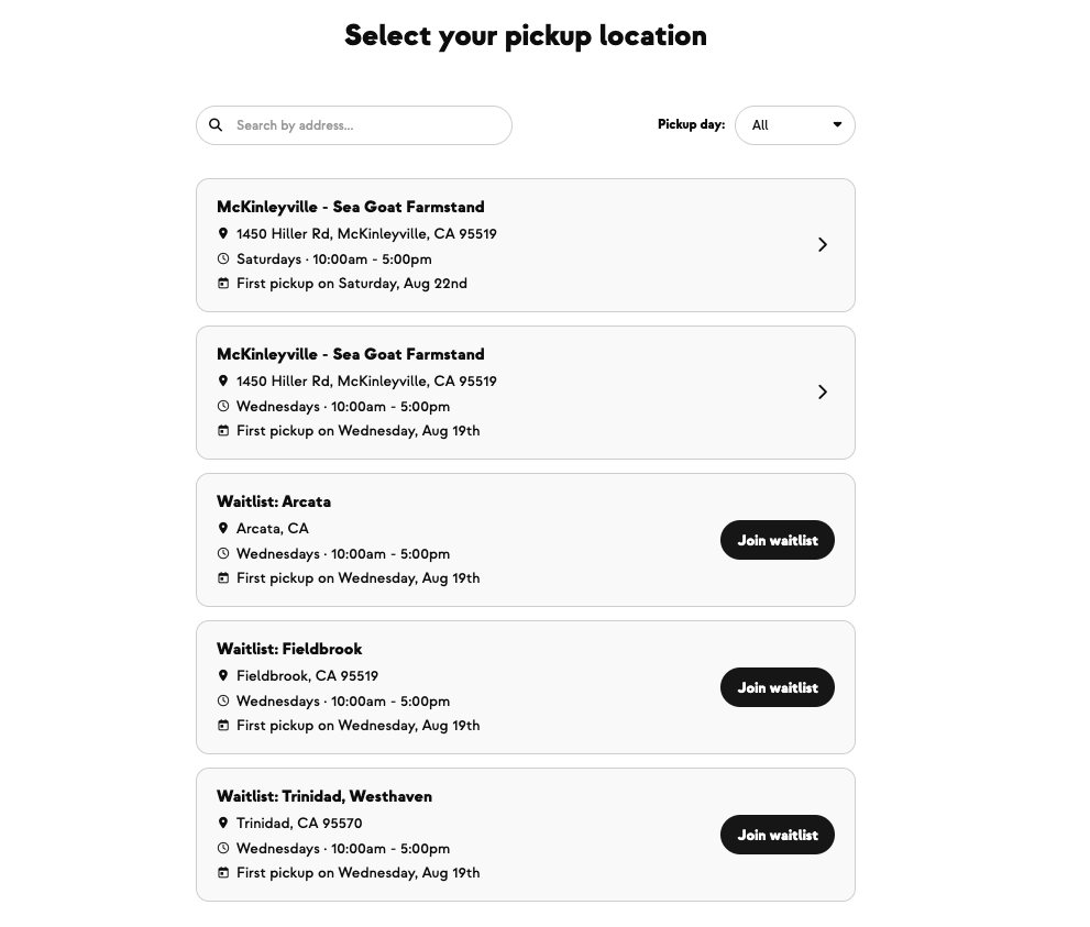 Pickup sites with capacity and a waitlist
