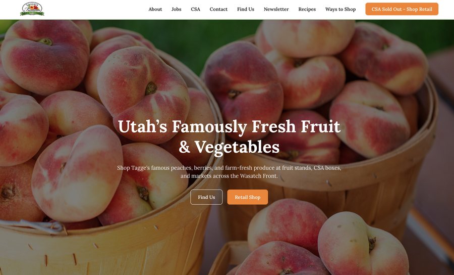 Tagge's Famous Fruit & Veggie Farms website, built and included with Farmhand