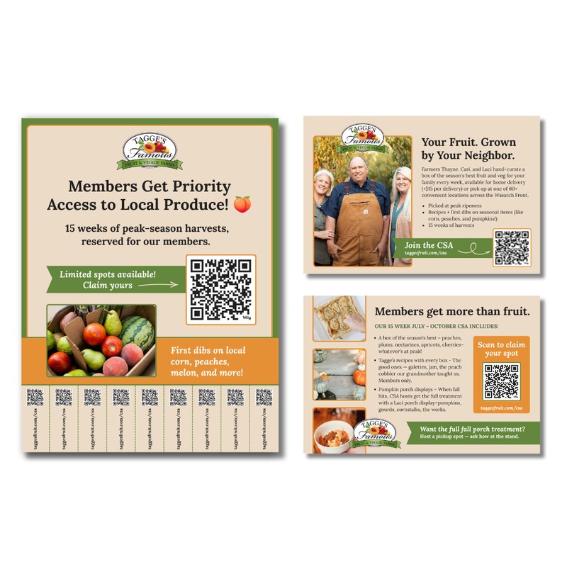Tagge's Famous member flyer with QR code tear-off tabs