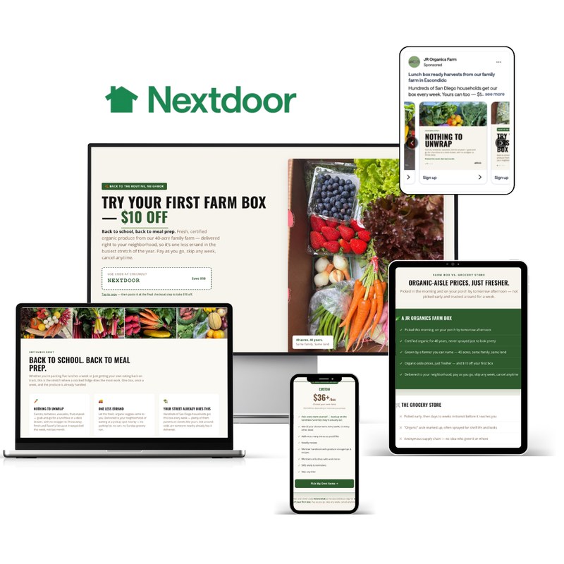 JR Organics Nextdoor ad offering $10 off a first box