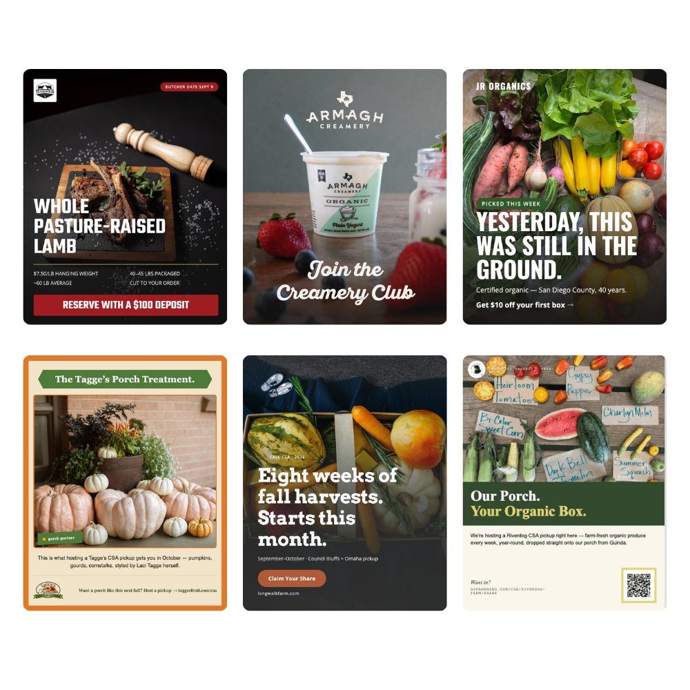 One-off social media posts built for a farm