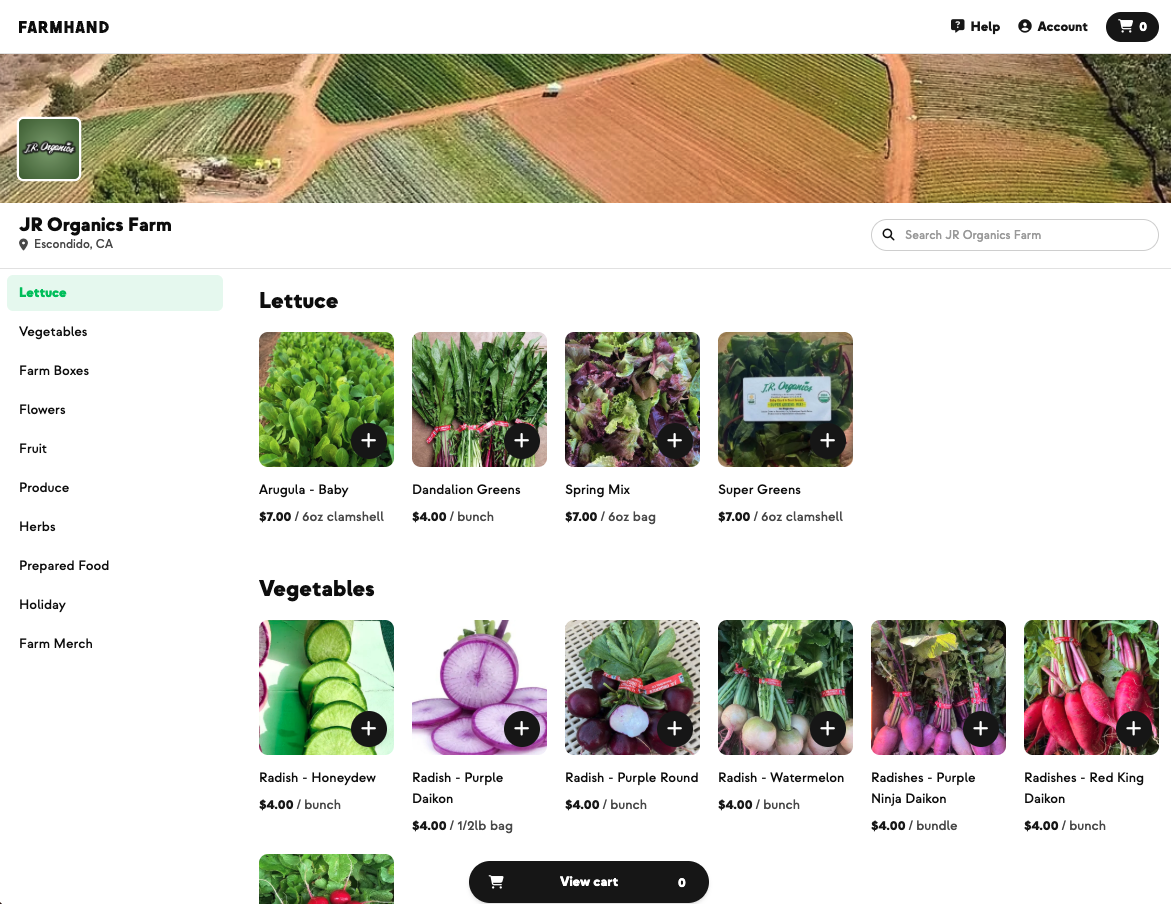 JR Organics' online shop with ten categories
