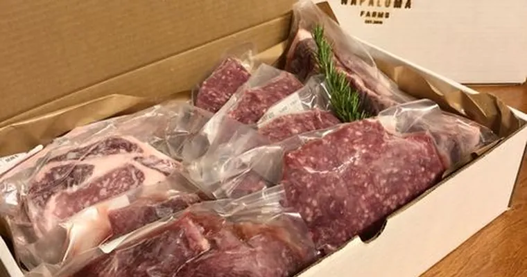 A Napaluma Farms monthly pork box packed for delivery