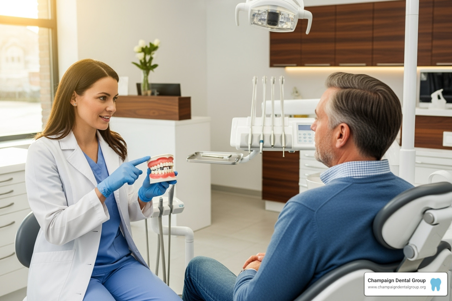 Dentist reviewing a 3-D scan with a patient