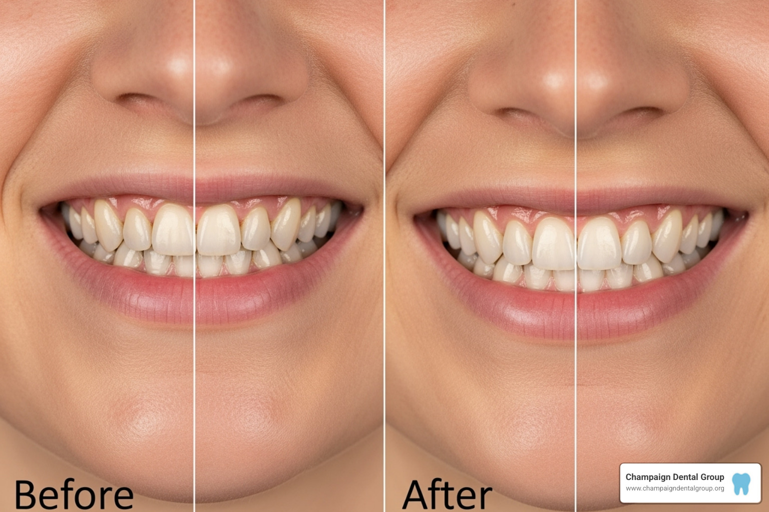 A dramatic before and after comparison of a smile improved with dental bonding