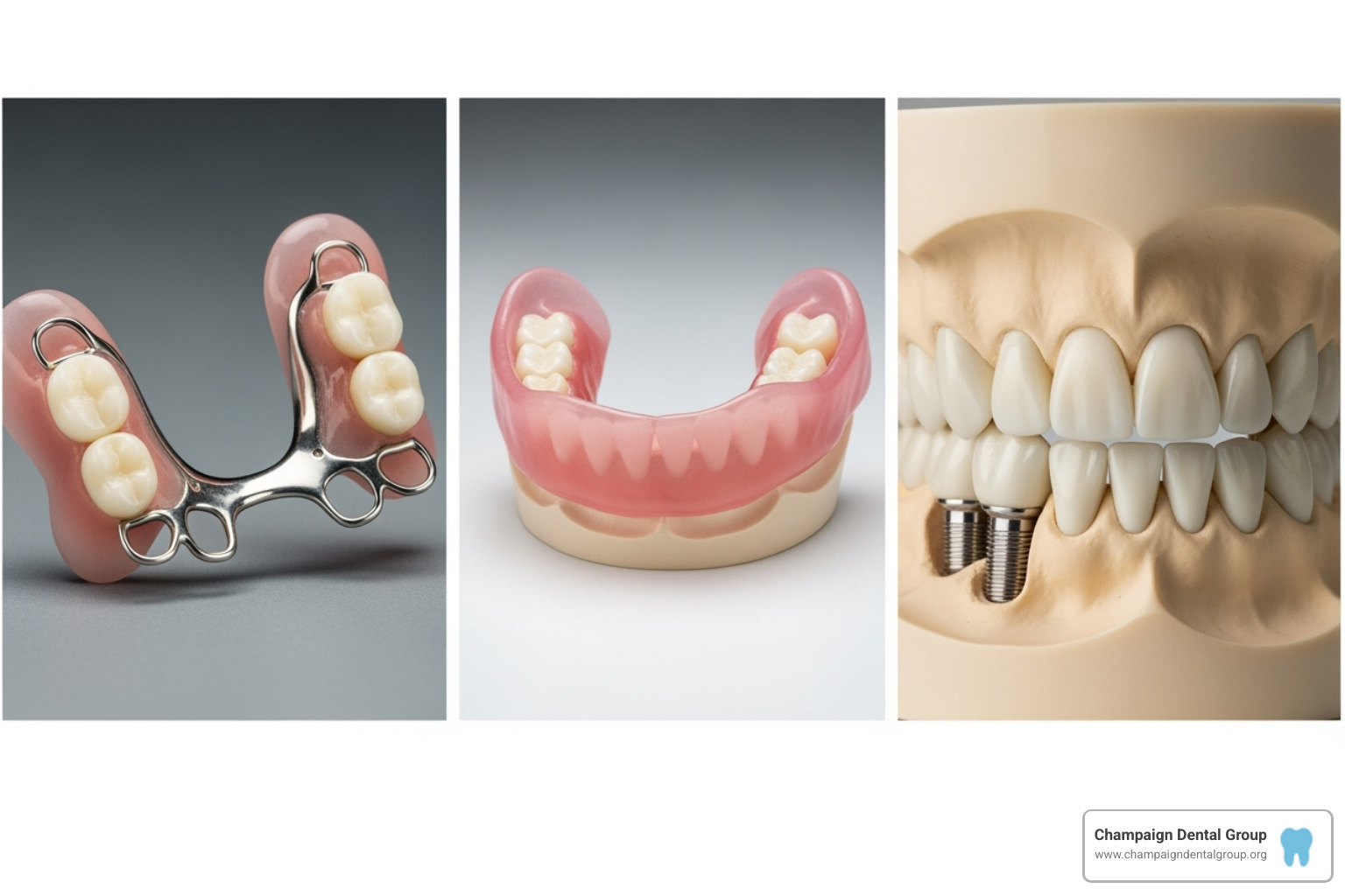 comparison of a partial denture, a flexible denture, and an implant-supported denture - dentures for young adults