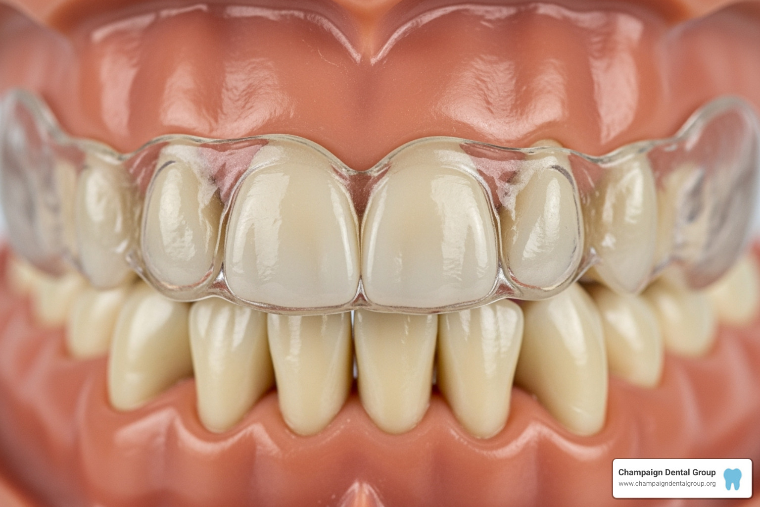A close-up image of a custom-fit dental night guard, illustrating its protective function against teeth grinding and clenching. - Cracked tooth solutions