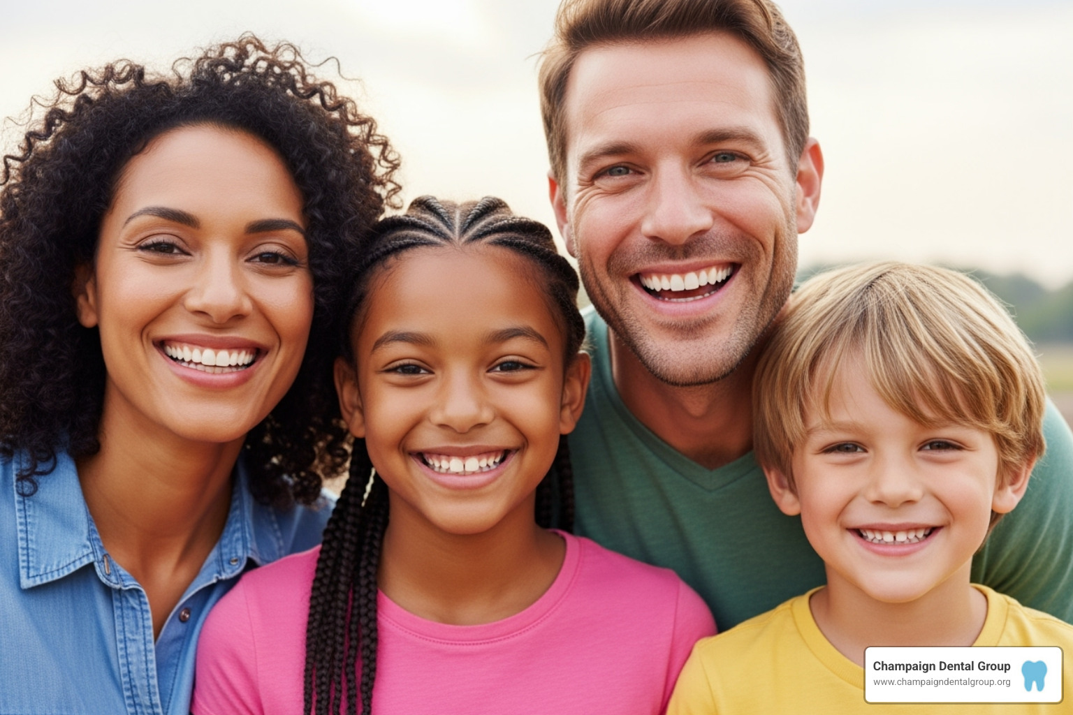 family smiling with healthy teeth - Champaign County Dentist