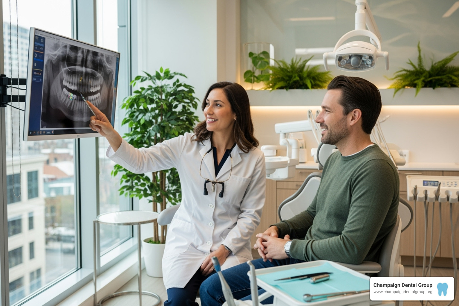 dentist and patient discussing treatment options - Champaign County Dentist dentist and patient discussing treatment options - Champaign County Dentist