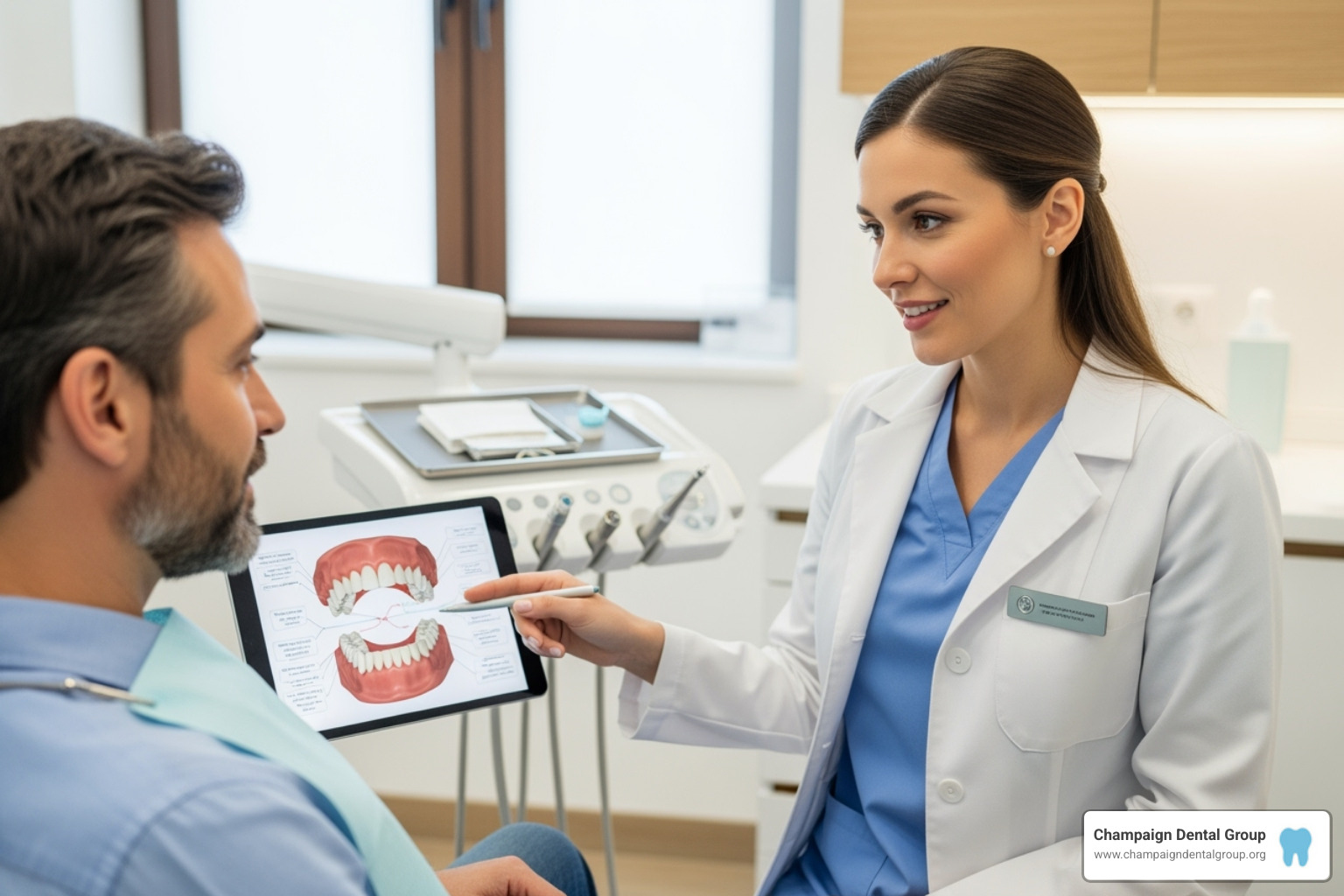 A compassionate dentist discussing a treatment plan with a patient, highlighting the importance of clear communication and understanding before proceeding with dental care. - Dental Loans for Implants