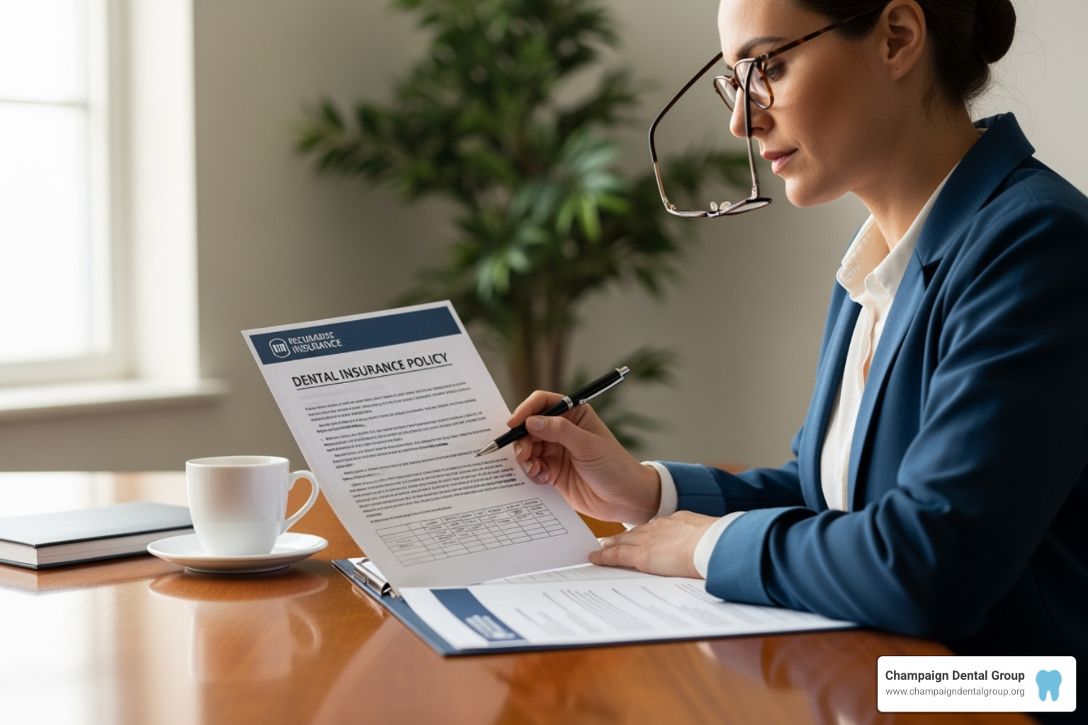 person reviewing their dental insurance policy - cost for an implant tooth