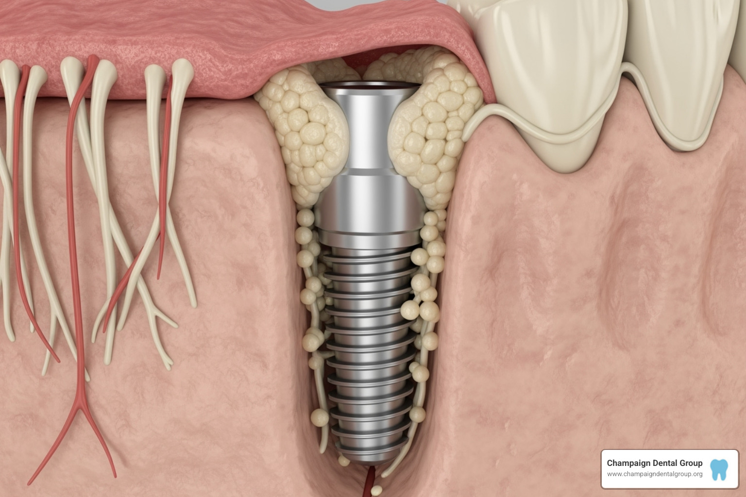 osseointegration process where the implant fuses with the jawbone - cost for an implant tooth