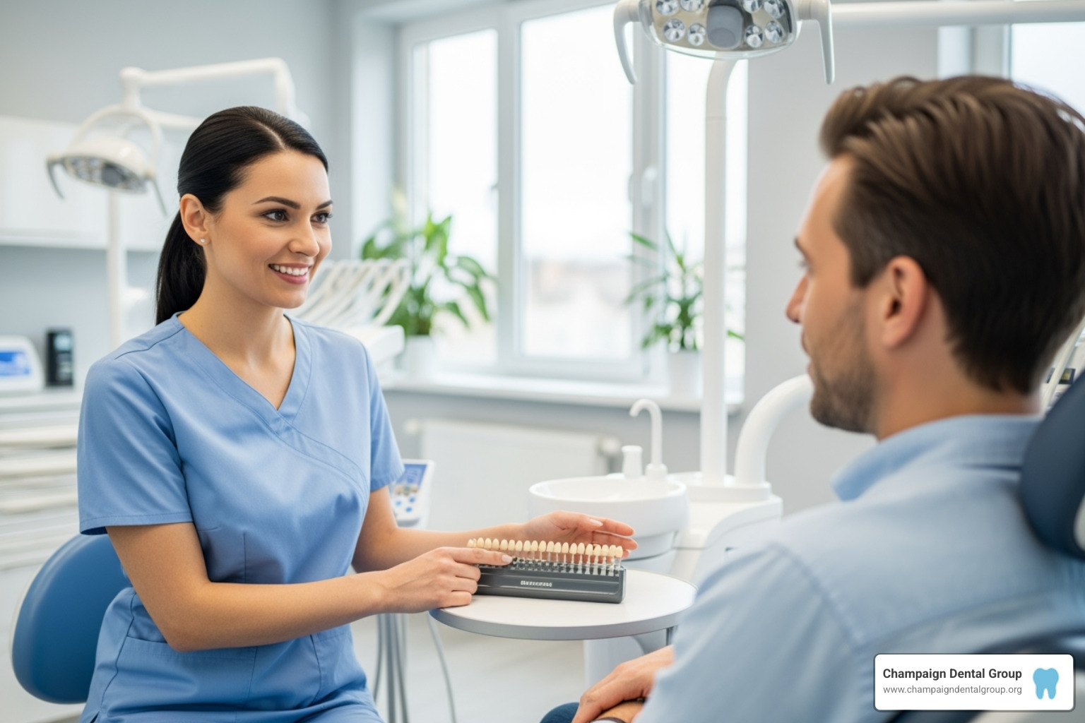 Dentist consulting with a patient about teeth whitening options - what is the most effective method of teeth whitening