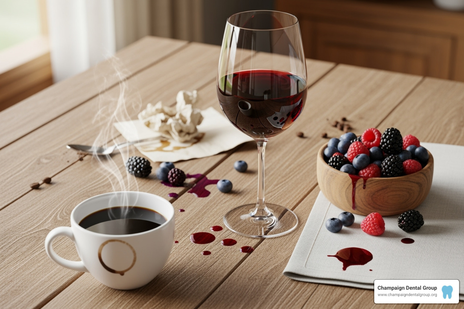 Common staining foods and drinks like coffee, red wine, and berries - what is the most effective method of teeth whitening