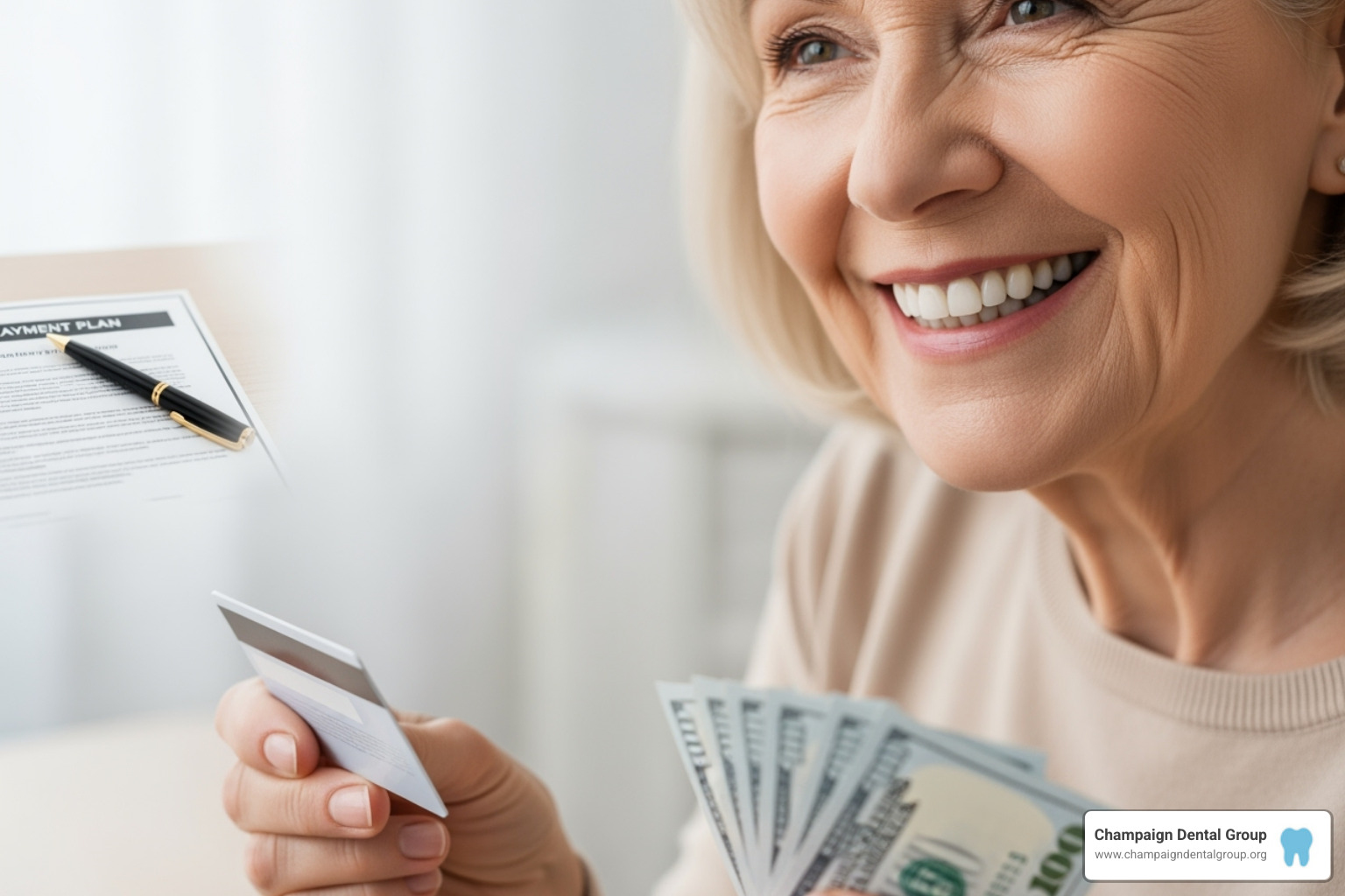 magnifying glass over contract fine print - payment plan for dentures