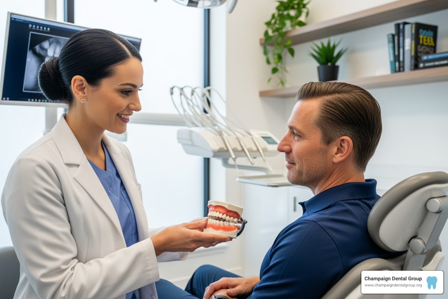 Dentist consulting with a patient about veneers - Porcelain Veneer Cost Dentist consulting with a patient about veneers - Porcelain Veneer Cost