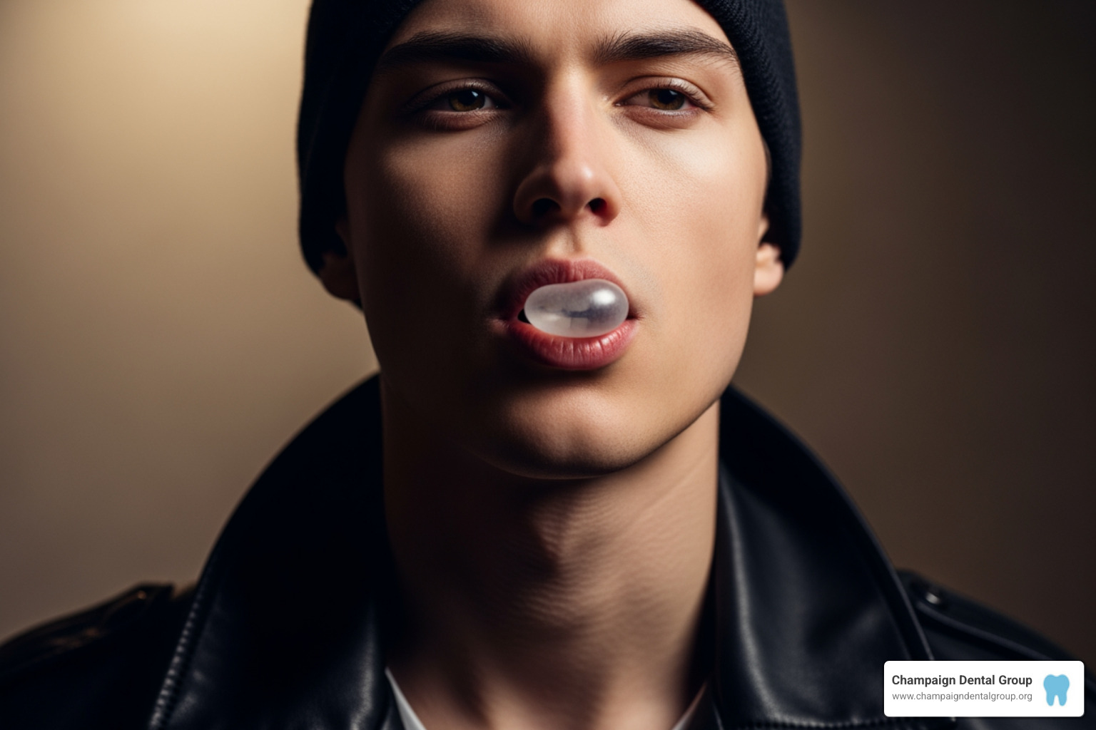 person chewing gum with defined jawline - chewing gum to build jaw muscles