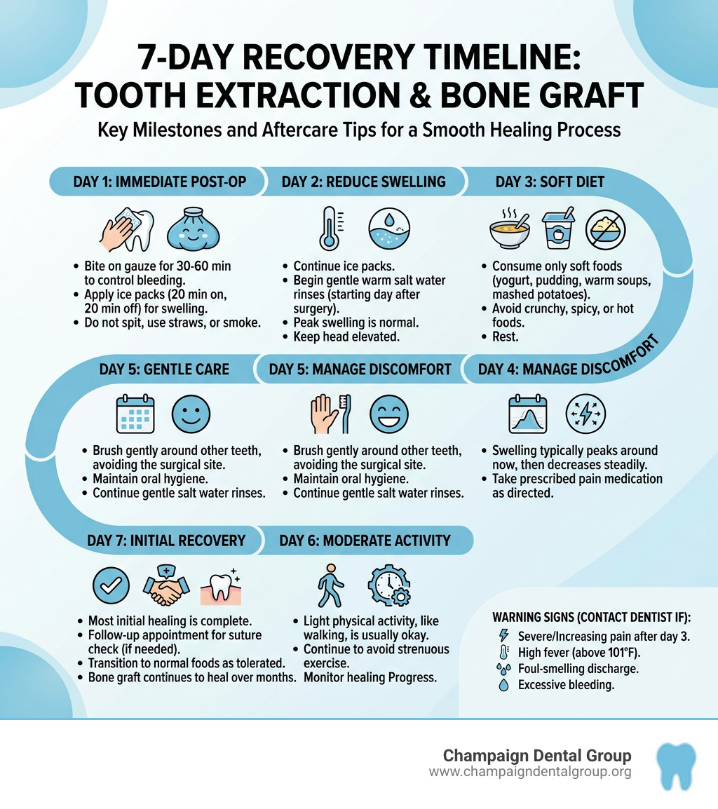 7-day recovery timeline after tooth extraction and bone graft with key milestones and care tips - aftercare for tooth