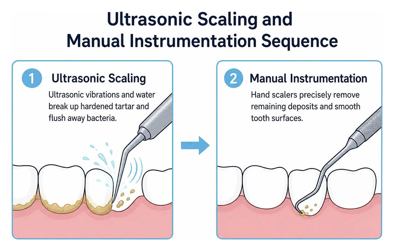 Ultrasonic scaling and manual instrumentation sequence Ultrasonic scaling and manual instrumentation sequence