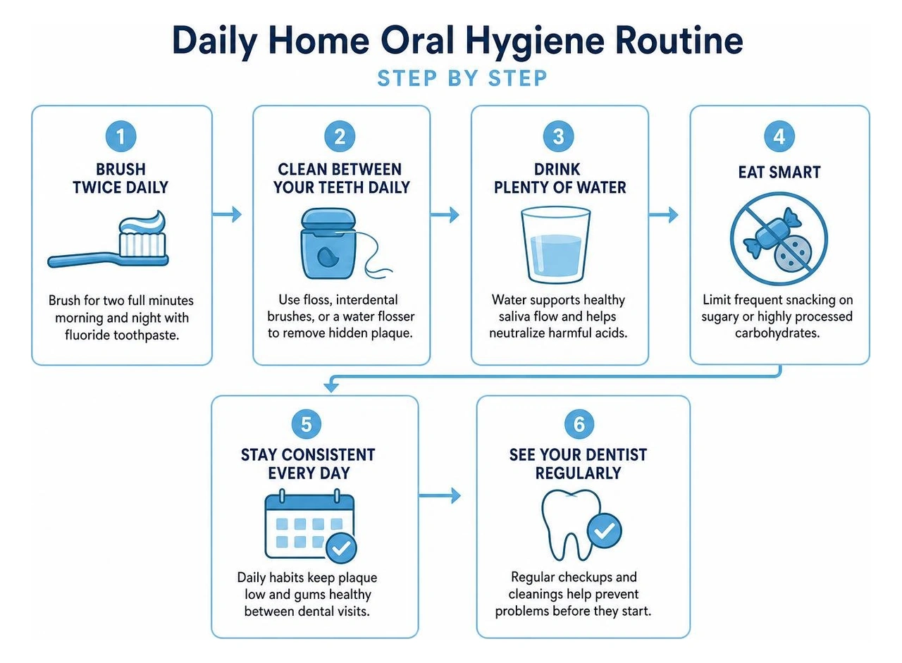 Daily home oral hygiene routine step by step Daily home oral hygiene routine step by step