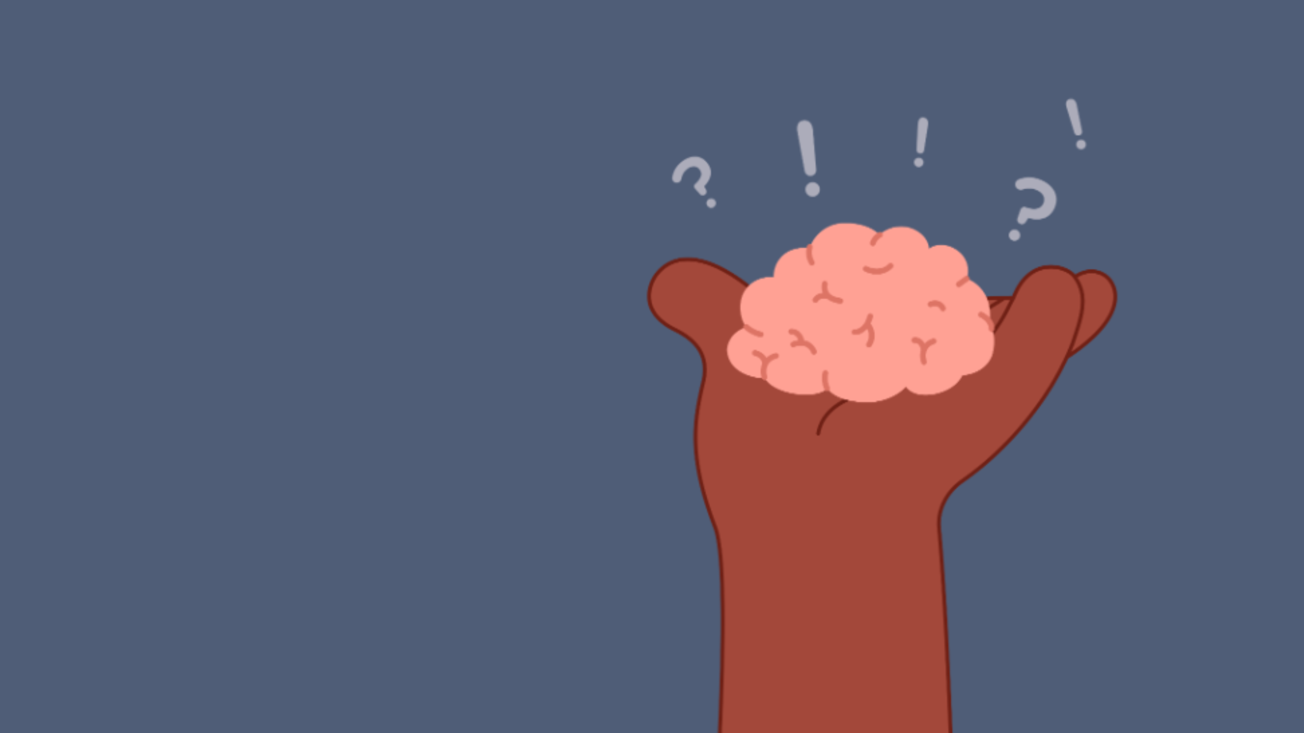 Illustration of a hand holding a pink brain marked with question and exclamation marks, representing an anxious mind bracing for the week ahead
