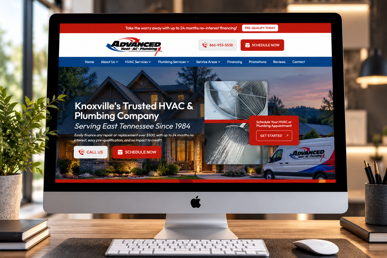 Advanced Heat & Air website built by Forty-Second Street for a Knoxville, Tennessee HVAC and plumbing company
