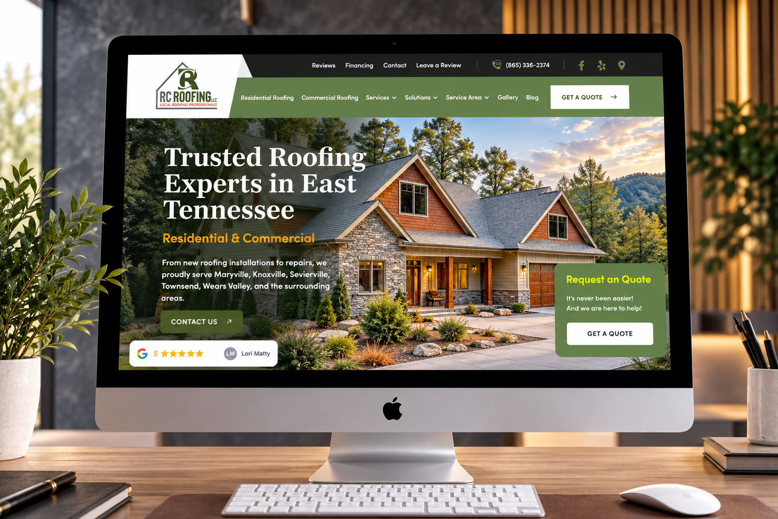 RC Roofing website built by Forty-Second Street for a Maryville, Tennessee roofing contractor