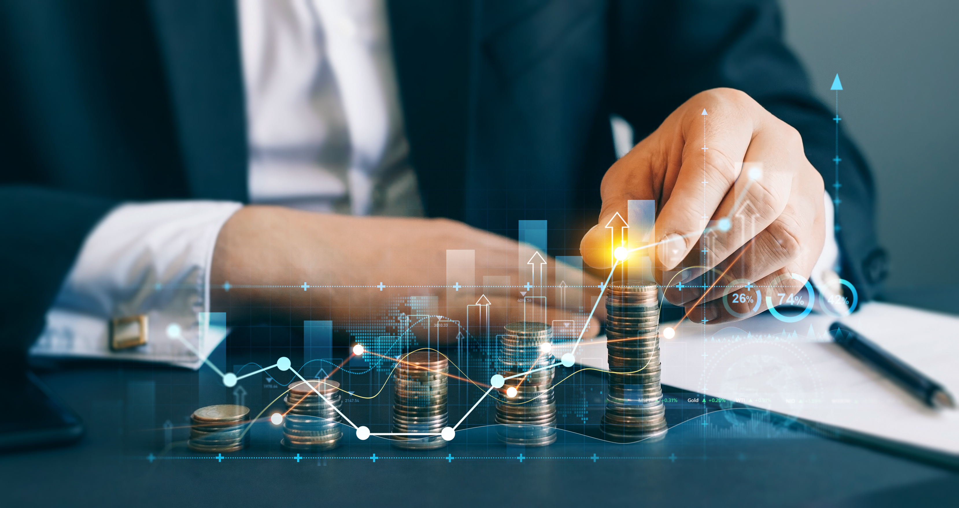 Stacking coins with a profit growth graph representing SEO marketing cost and budget, Knoxville TN
