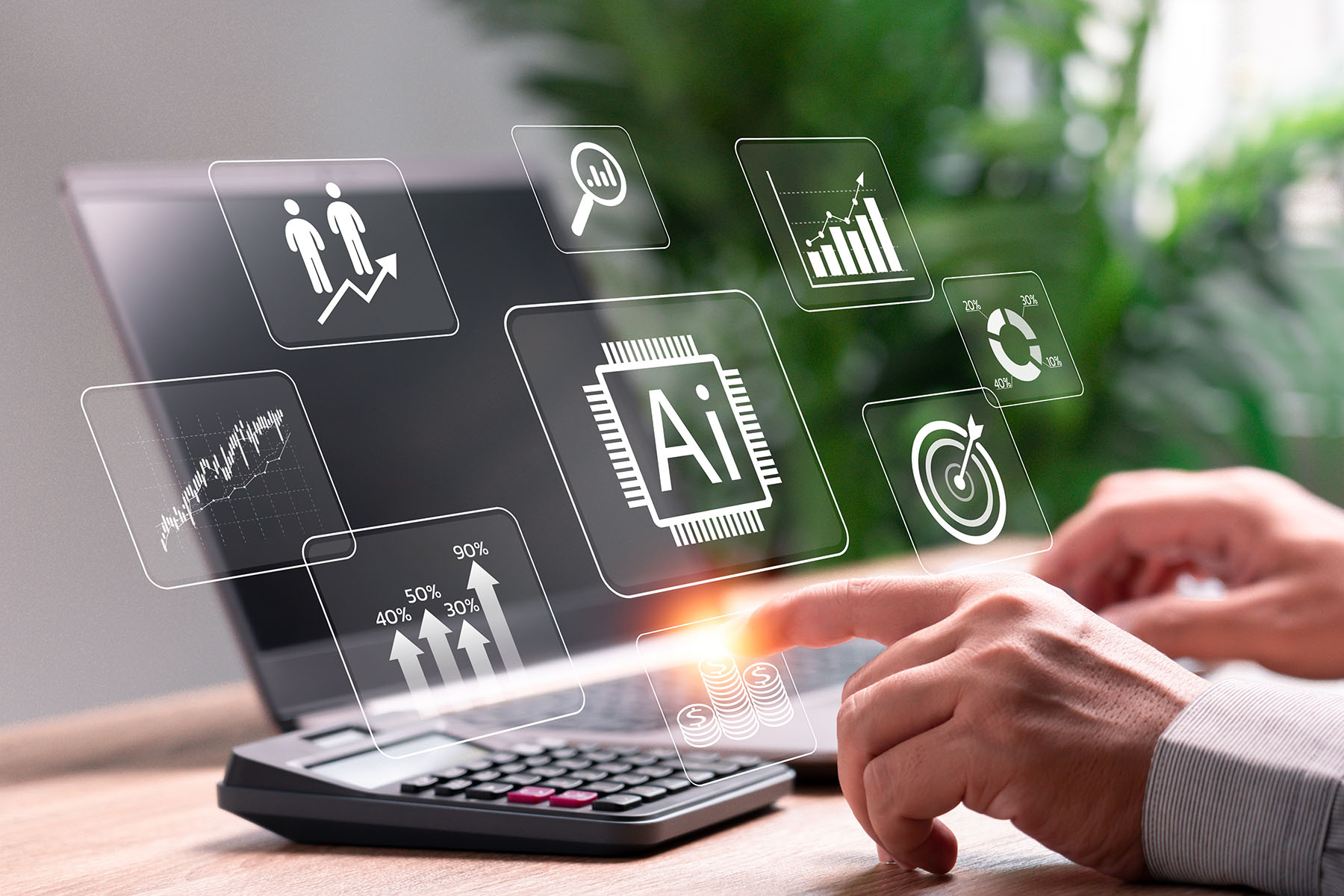 Knoxville business owner using AI marketing tools on a laptop