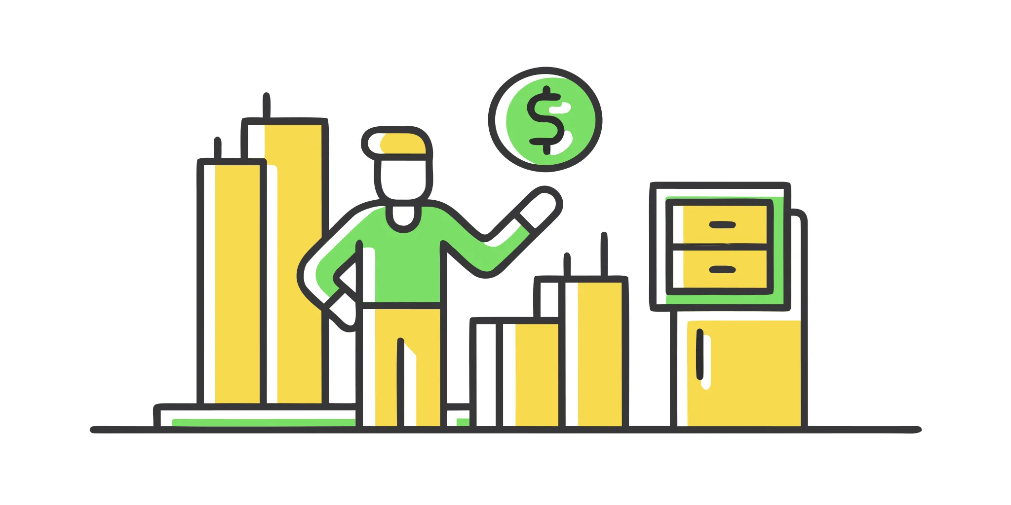 A person comparing instant loan options in Canada shown as bar graphs with a dollar sign.
