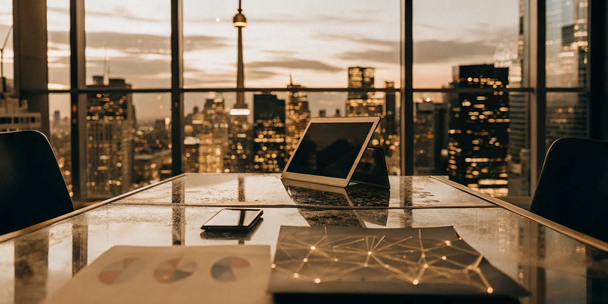 A tablet displaying financial data in a Toronto office, representing Canada's new open banking regulations.