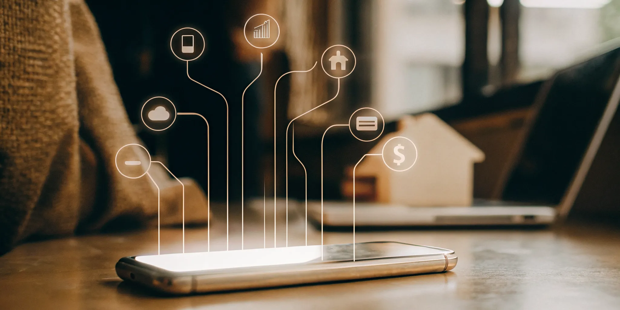 A smartphone with financial icons for managing money through open finance in Canada.