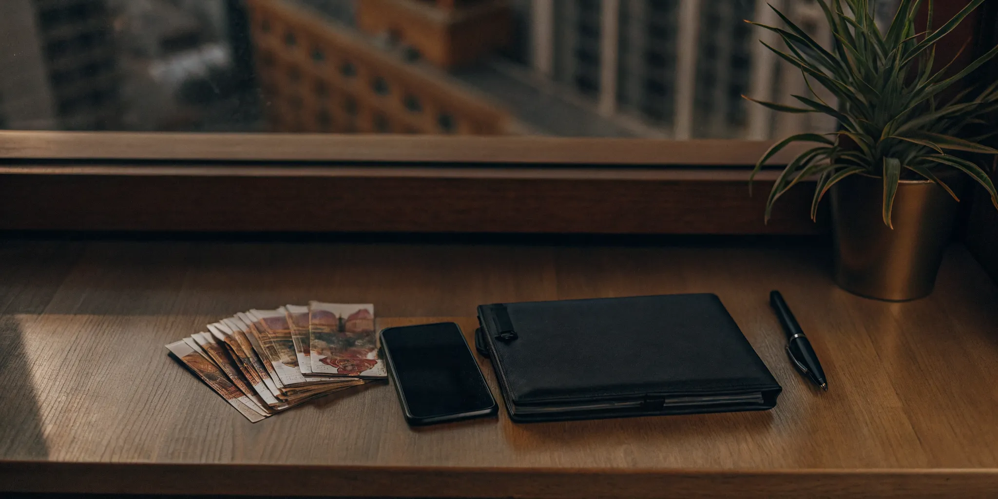 A smartphone and notebook on a desk with cash from a payday loan in Canada.