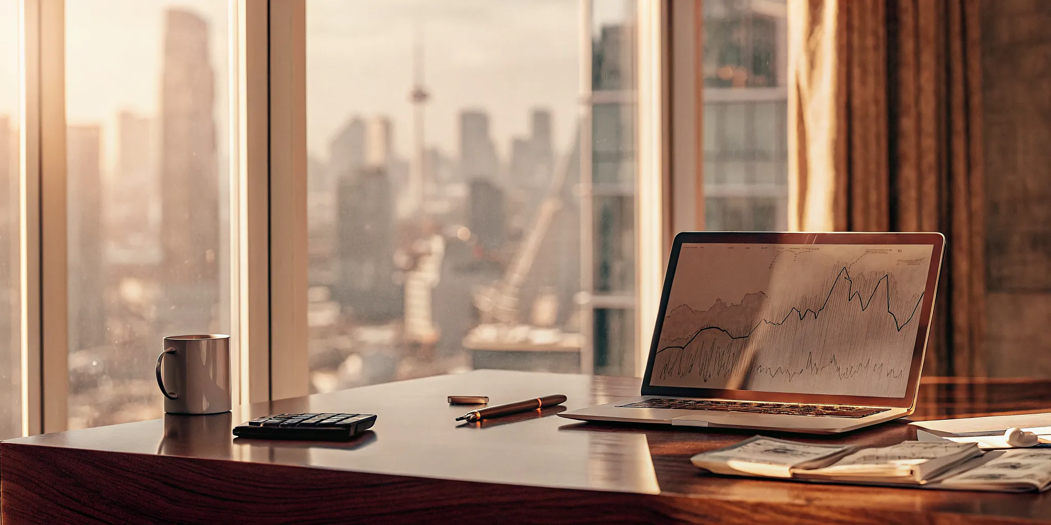 Researching cash loans in Canada on a laptop with a calculator and cash on a desk.