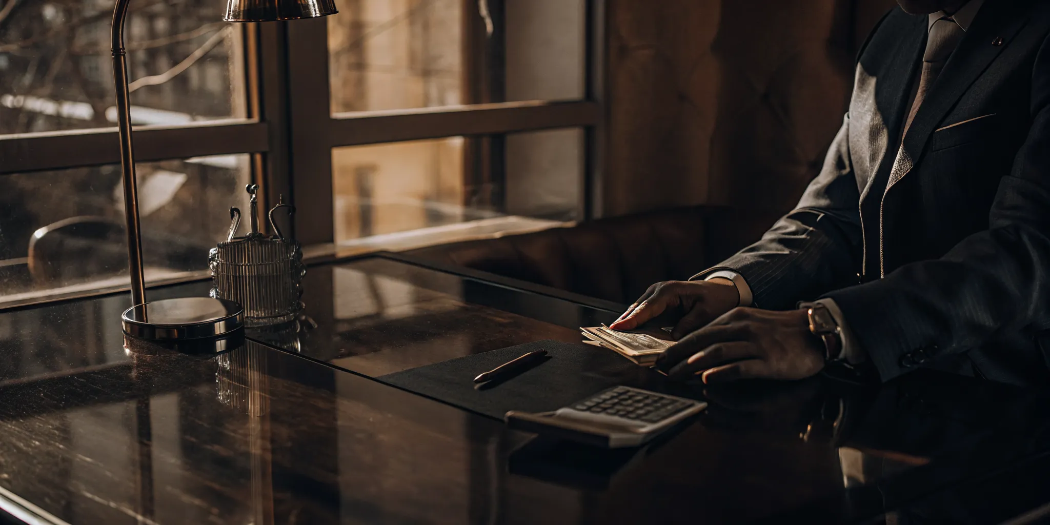 How a payday lender works: a person counting cash at a desk with a calculator.