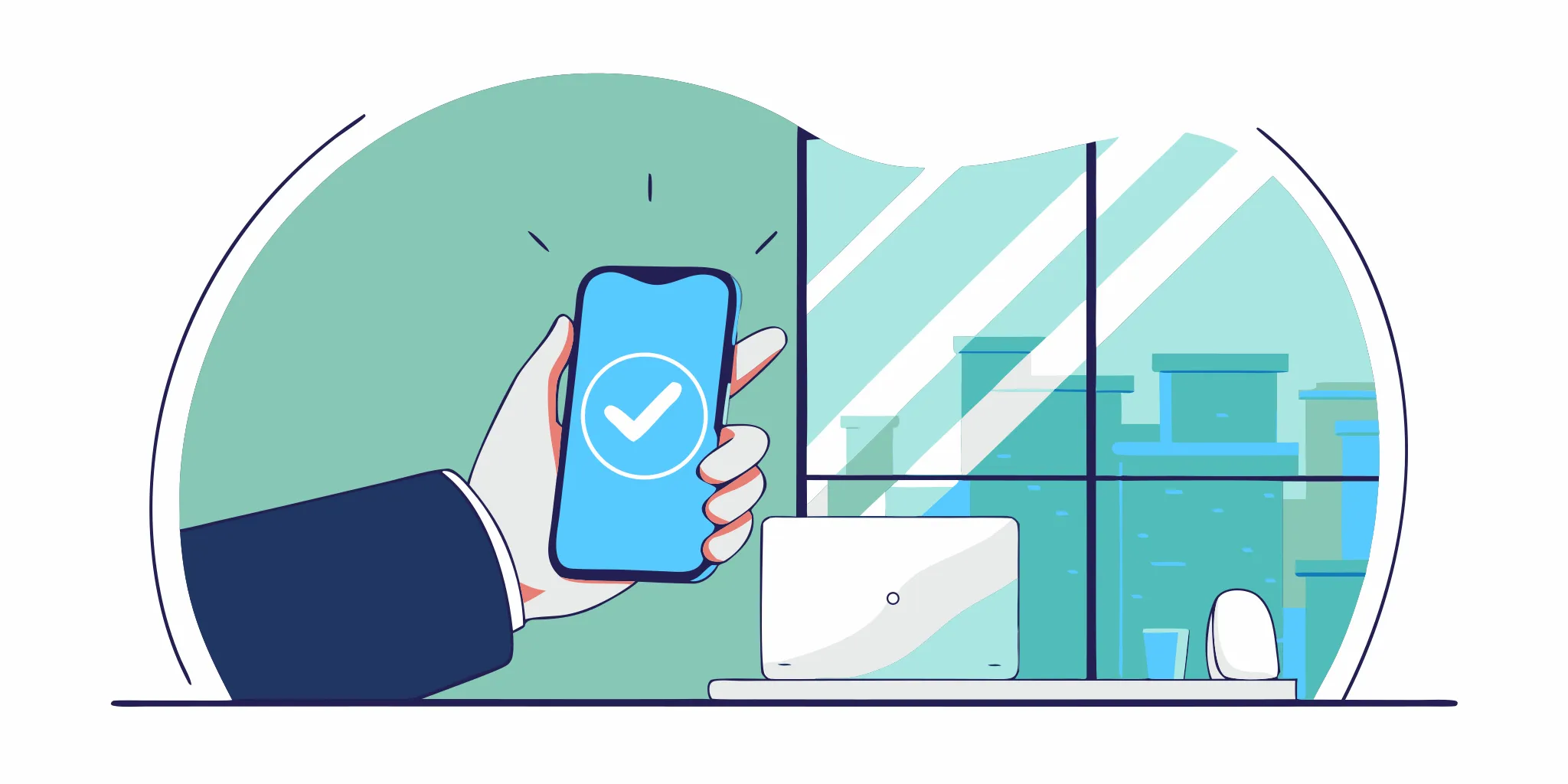 Hand holding a smartphone with a checkmark for fast online payday loan approval.