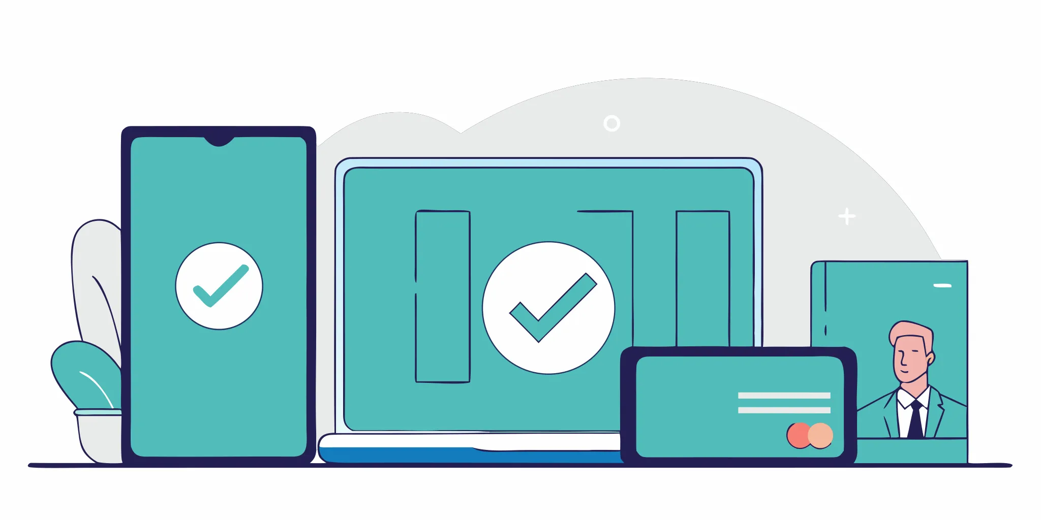 Digital devices with check marks showing payday to payday loans are available online.