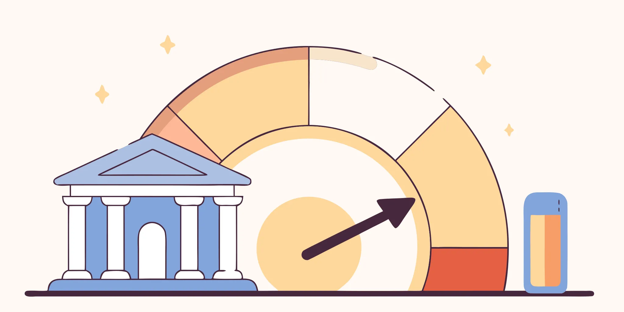 A credit score gauge showing the effect of payday loans on building credit.