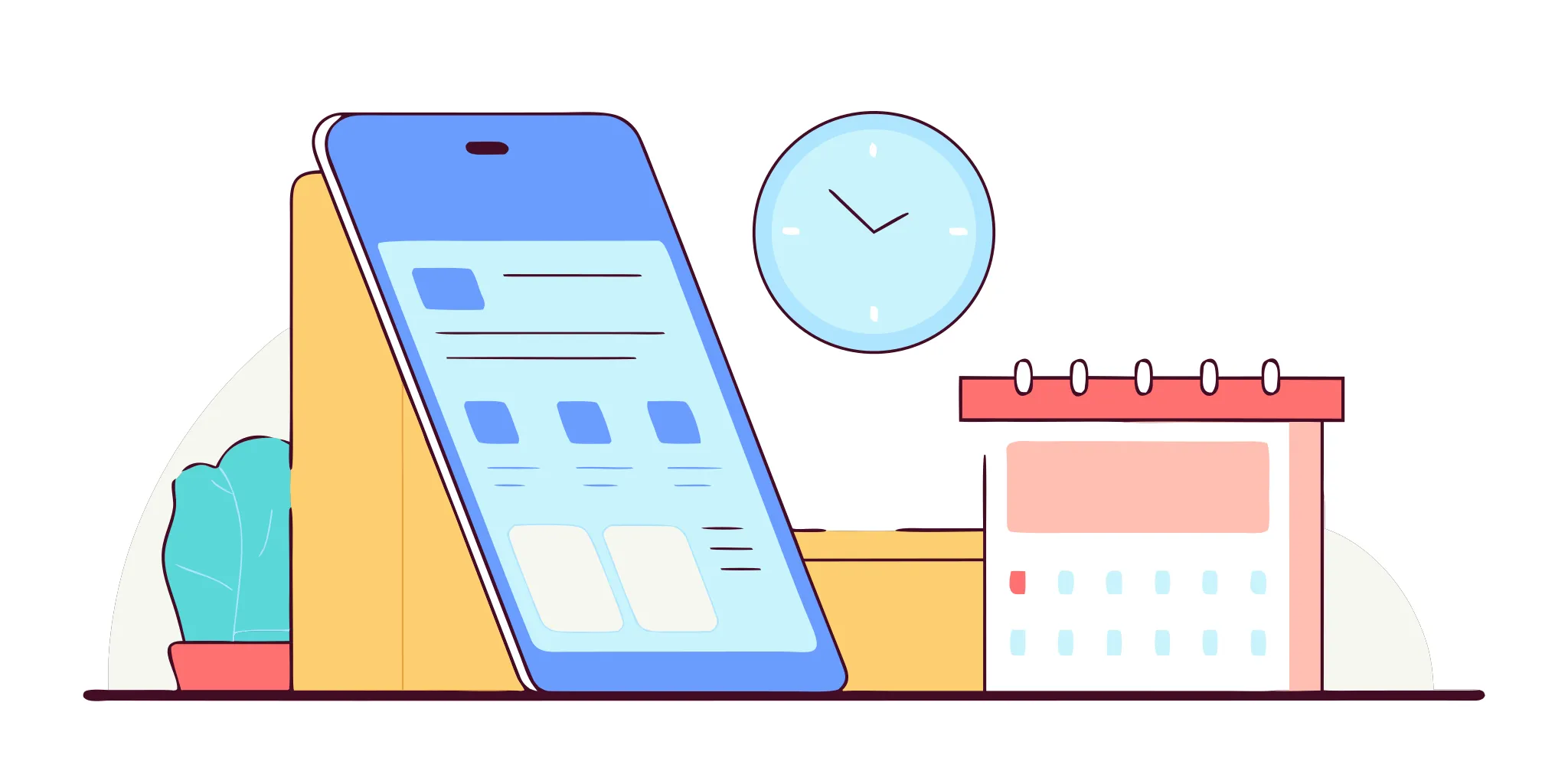A smartphone, calendar, and clock for understanding how short-term loans work in British Columbia.