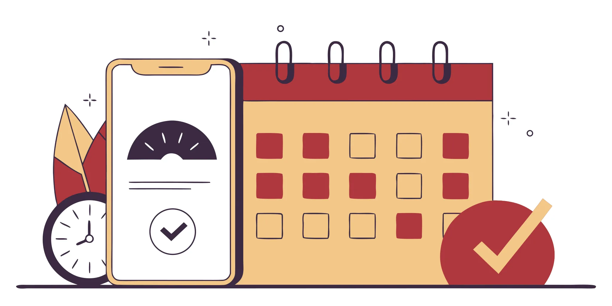 Smartphone credit score gauge with calendar and repayment checkmark