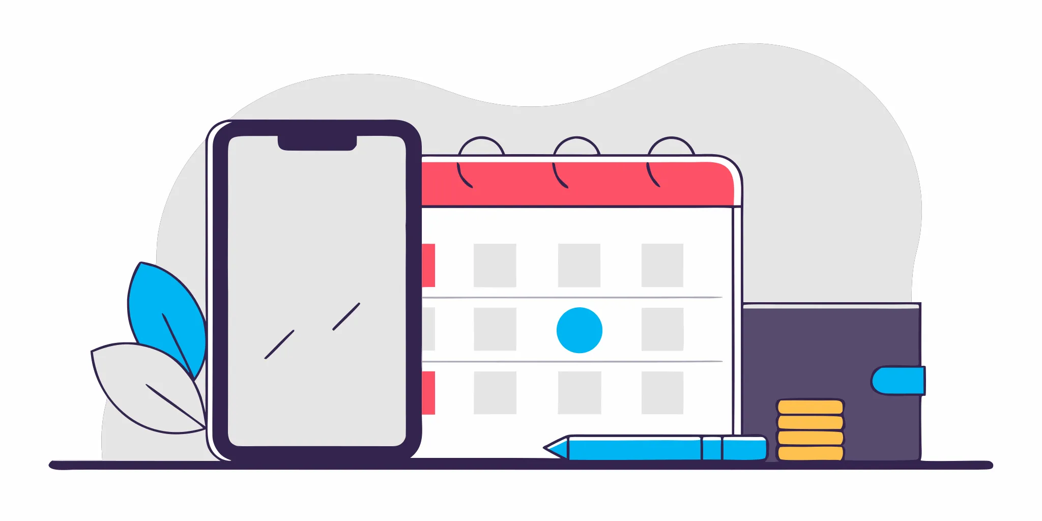 A smartphone and calendar for planning to repay an online loan in 3 monthly instalments.